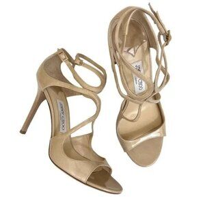 Jimmy Choo Lang Patent Leather Nude Womens High Heels Size 38.5 US 8 Formal